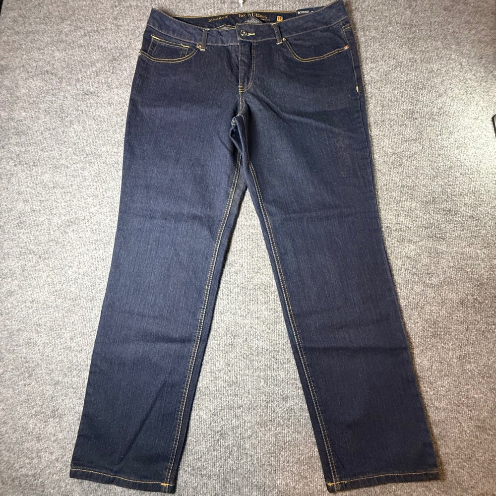 Faded Glory Womens 16P Dark Wash Straight Leg Jeans Tummy Control Indigo Stretch